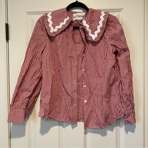 La Veste School shirt size M/L red and white with ric rac trim